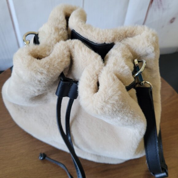 House of Harlow1960 Cream & Black Bucket Crossbody Purse Bag. Faux Fur EUC - Picture 13 of 16